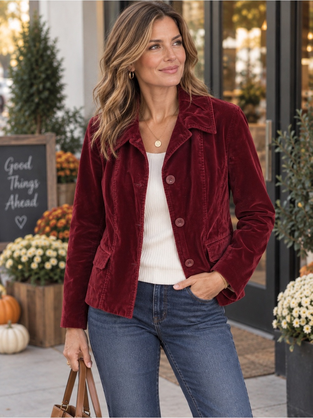 Chico’s Burgundy Velvet Blazer Jacket Size 1 M 8-10 Cotton Stretch